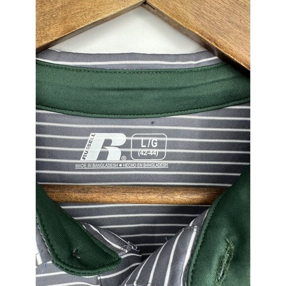 Russell Golf Polo Shirt Gray White Stripe Spartan MSU Logo Men's Size L - Picture 5 of 11